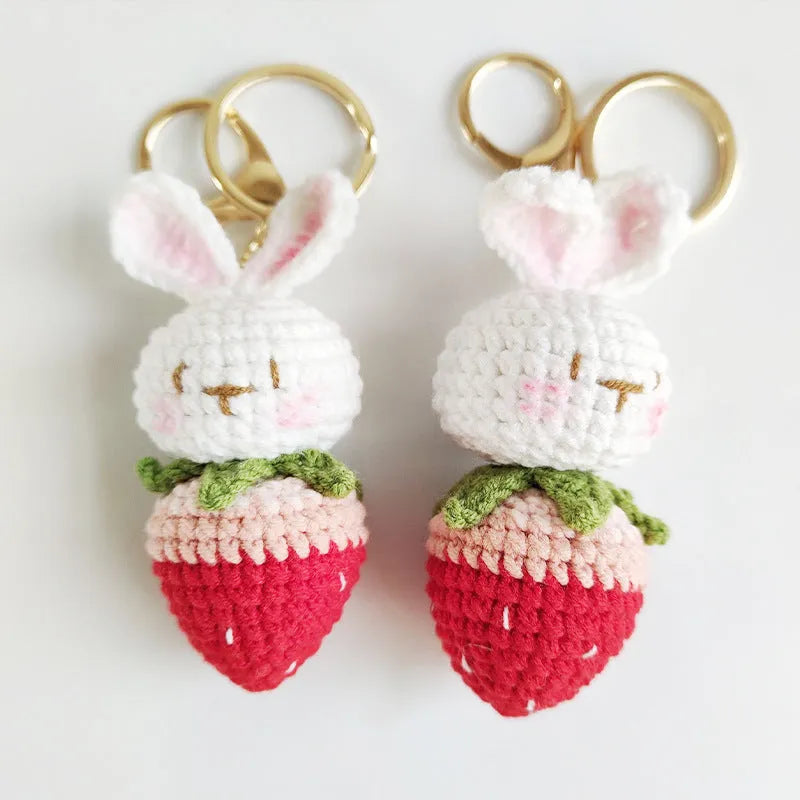 Hand-woven rabbit strawberry wire pendant with key attachment for jewellery making