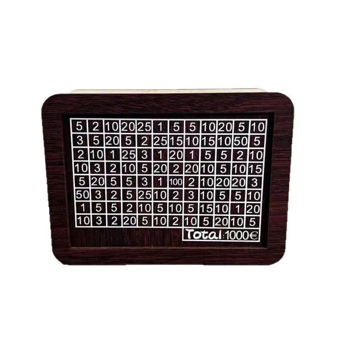 Wooden digital coin bank with retro design and modern simplicity style.