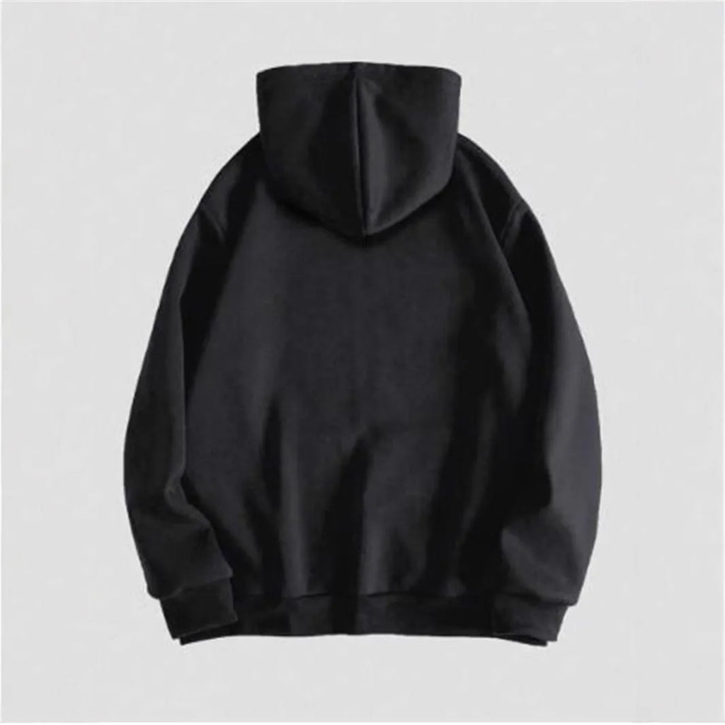 Men's black skull print hooded sweatshirt with long sleeves and cotton blend fabric