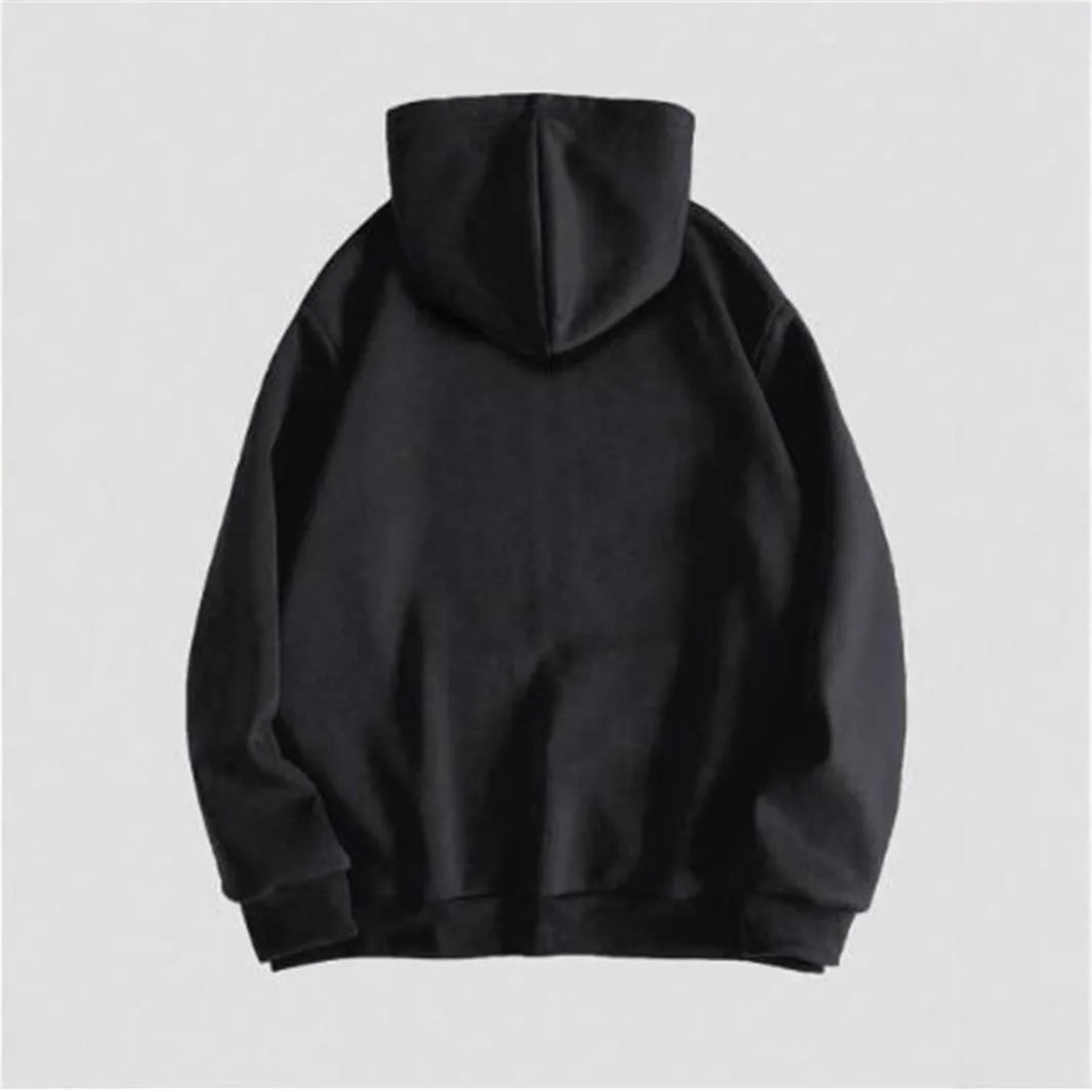 Men's black skull print hooded sweatshirt with long sleeves and cotton blend fabric
