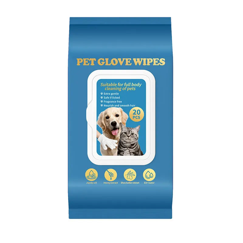 Disposable pet grooming gloves for cats and dogs in 20-piece packaging