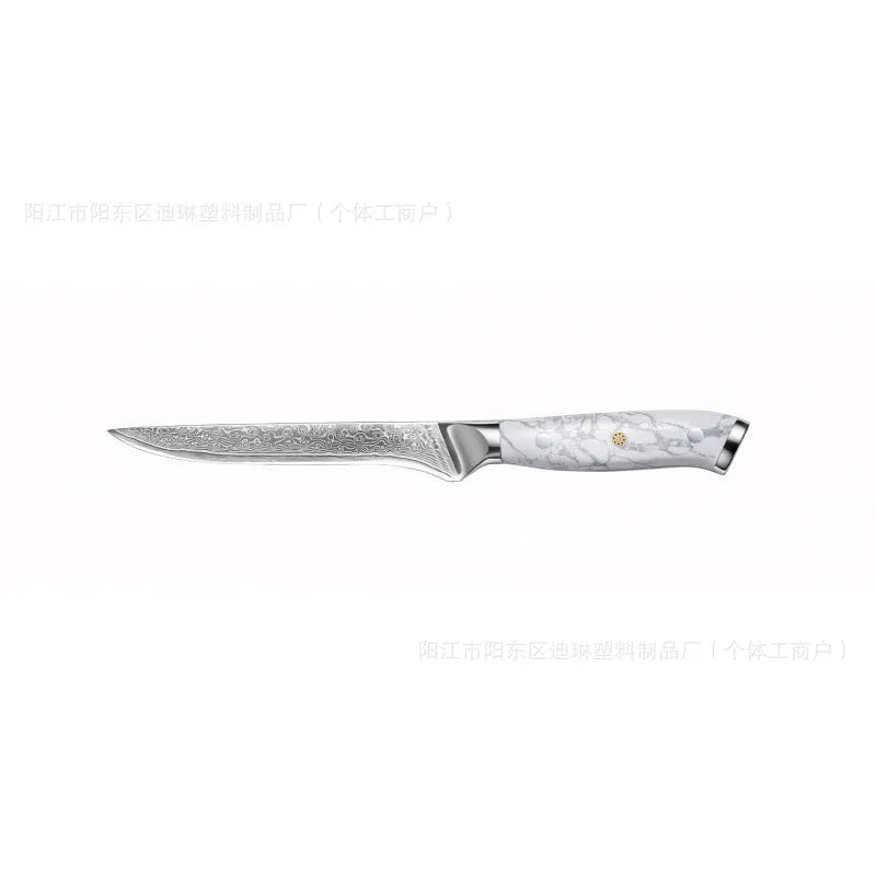 Damascus pattern chef's knife with VG10 steel blade and modern handle for kitchen use