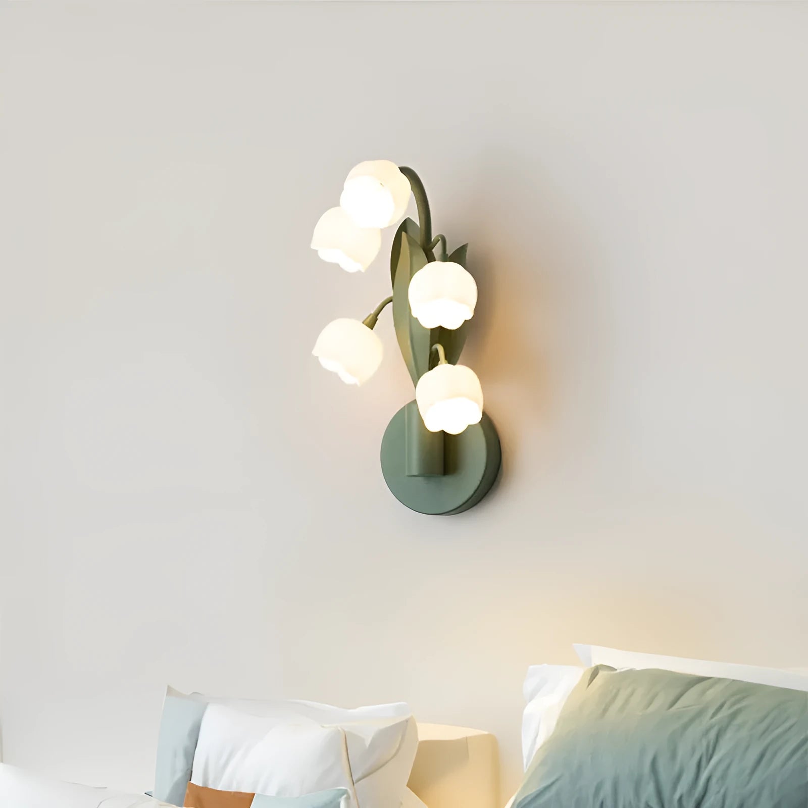 French pastoral wall lamp with modern minimalist design and PC shade, showing tricolour green light option