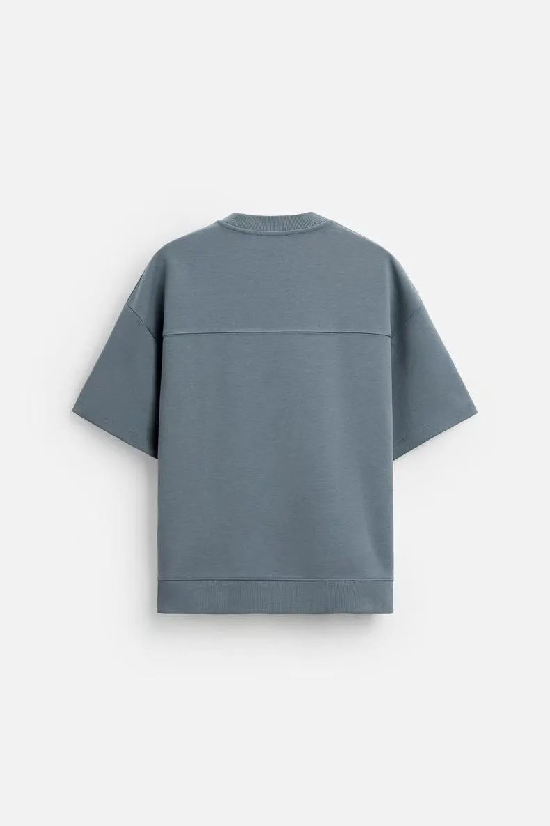Loose fit short sleeve and shorts set in polyester fabric with double-sided texture