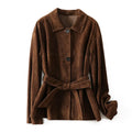 Yellow brown retro cashmere coat with a Peter Pan collar and leather stitching detail.