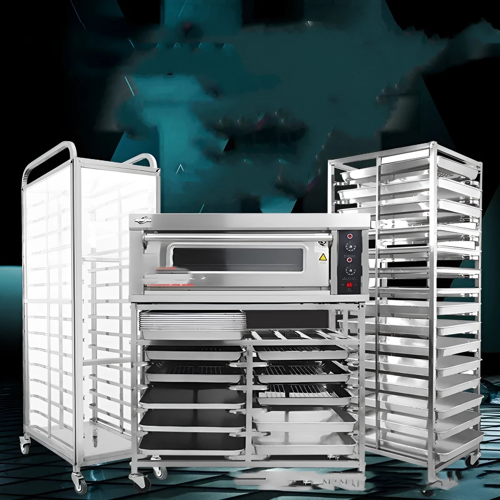 Stainless steel six-layer cake and bread cooling rack with a 40x60cm tray.
