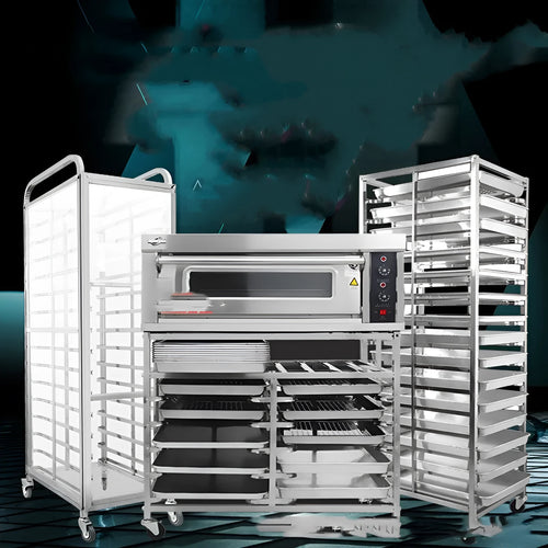 Stainless steel six-layer cake and bread cooling rack with a 40x60cm tray.