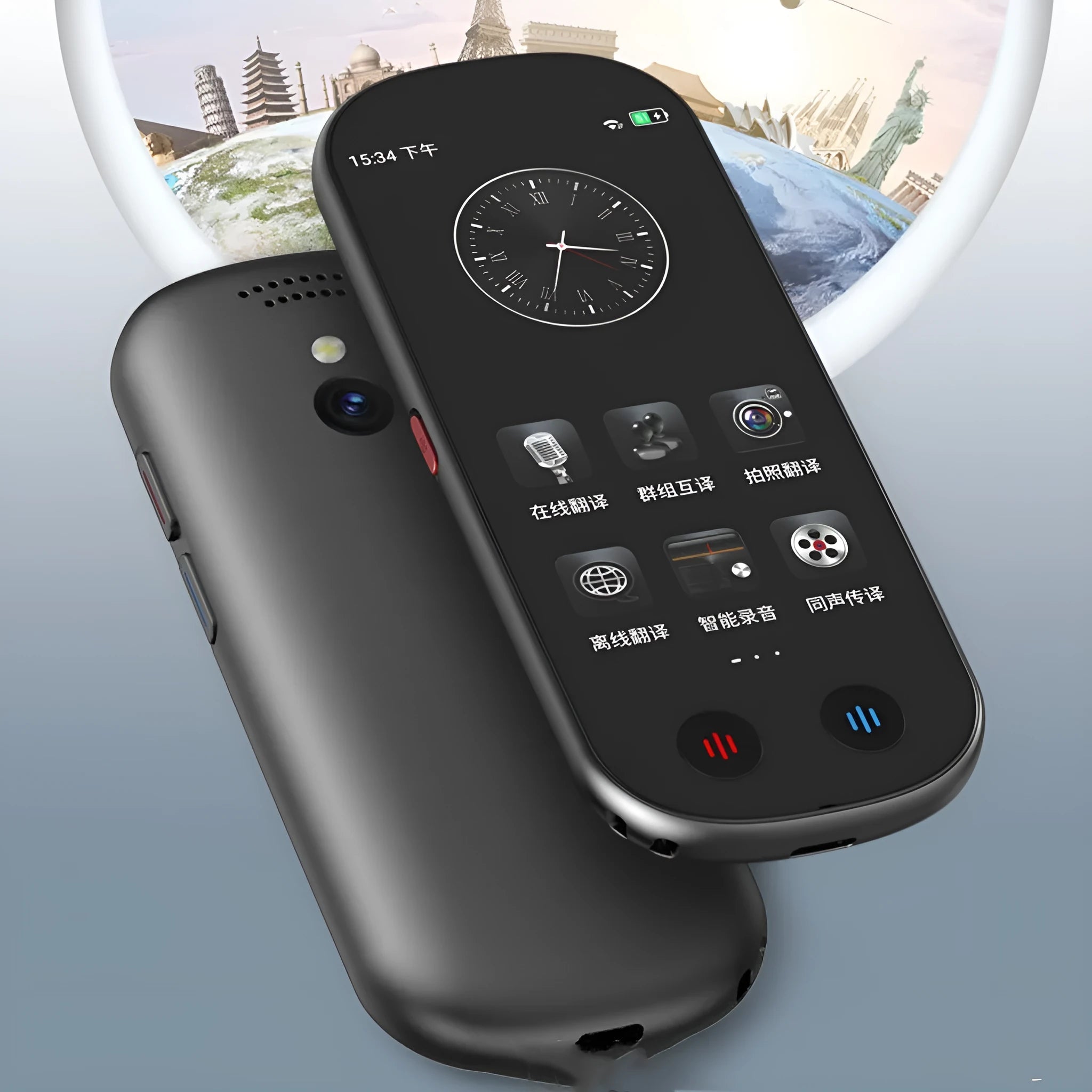 Black simultaneous interpretation translator device with lanyard for business meetings
