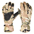 Tactical winter ski gloves with anti-slip grip and touchscreen-compatible fingertips in camouflage colour