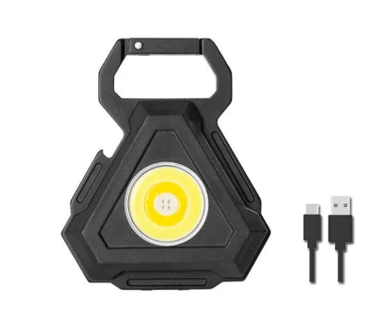 Black aluminium alloy USB rechargeable keychain torch with magnetic base and foldable handle