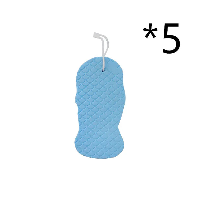 3D fish scale pattern bath sponge ball in white, grey, pink, or light blue colour.