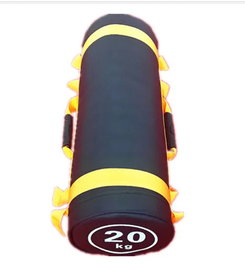 Flat white PVC fitness training sandbag for weight lifting and strength exercises.