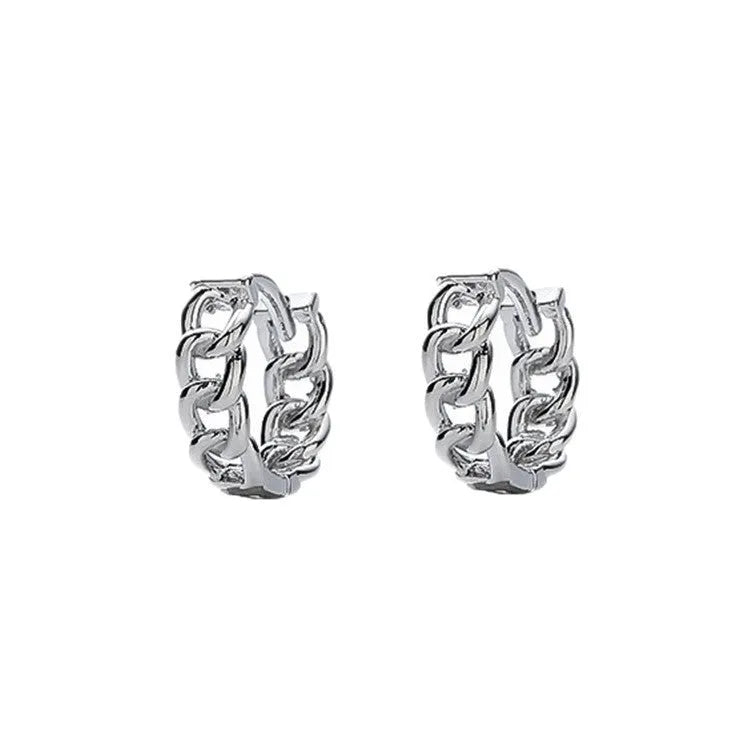 Men's geometric copper hip hop earrings in silver and cloud styles, showing 10mm and 14mm sizes.