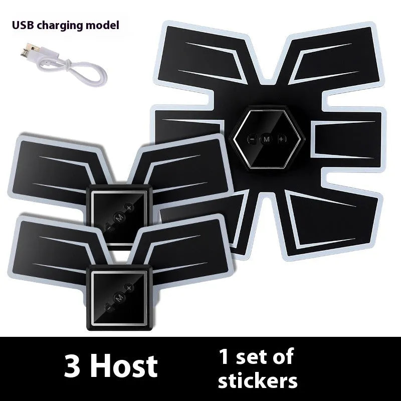 Eight-piece abdominal muscle waist reduction massage patch set showing nine style options.