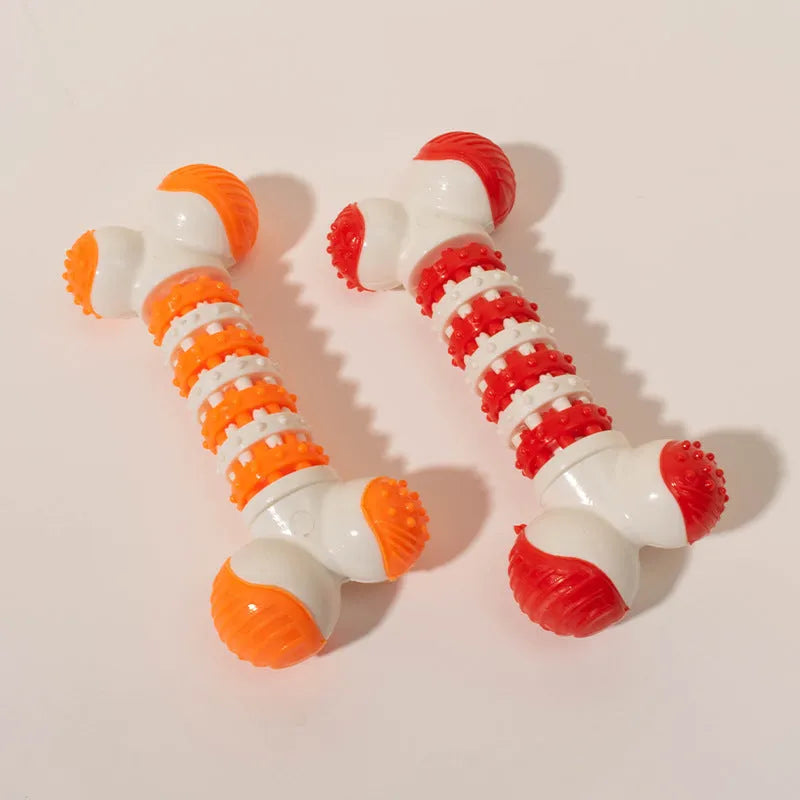 Blue bone-shaped interactive dog chew toy with hollow treat compartment for small breed dogs.