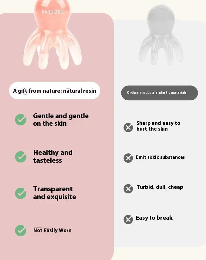 Small pink octopus-shaped massage comb for periocular meridian massage with natural resin material