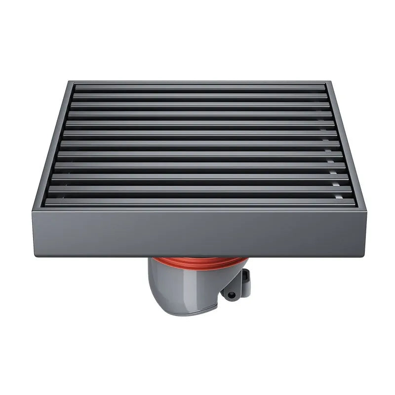 Gun grey 304 stainless steel courtyard floor drain with a 15x15cm grate.