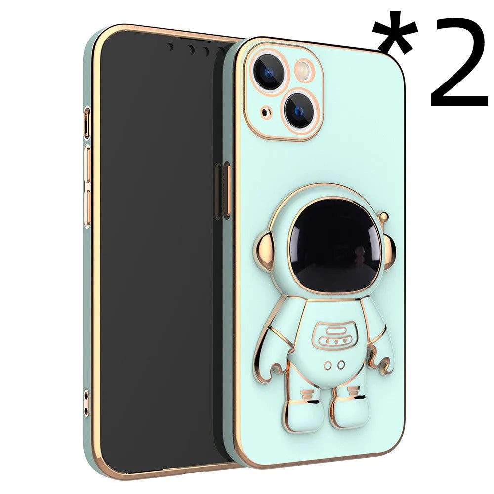 3D astronaut TPU phone case with electroplating bracket for iPhone, in black
