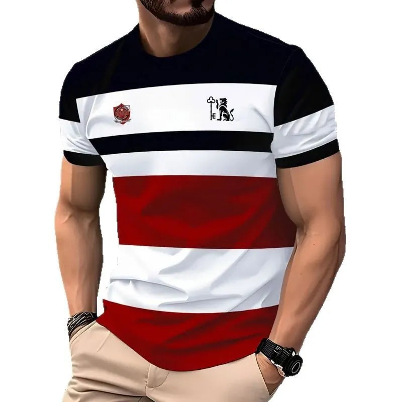 Men's loose fit short-sleeved T-shirt with digital 3D printed stripes pattern