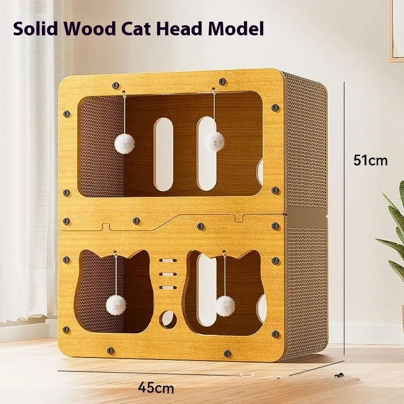 Double layer cat scratching board with built-in nest in owl design style
