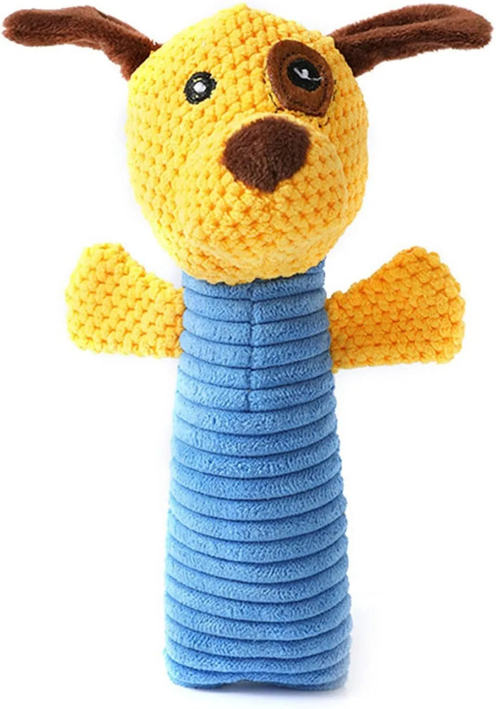 Squeaky stuffed dog toy in calf, frog, or puppy shape measuring 19x5cm