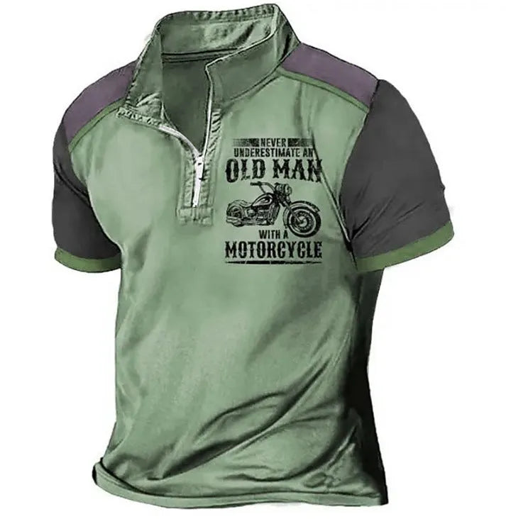 Men's casual polo shirt with digital printed letter pattern and lapel collar in a colour from the PL02-GG7366/67/68/69 range.