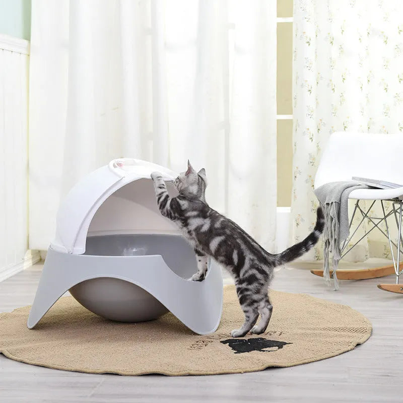 Large UFO enclosed litter box with snow house design in plastic