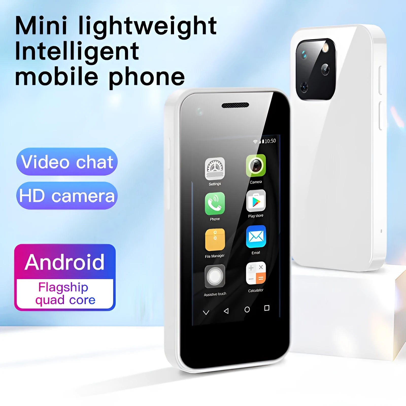 Ultra-compact 84mm mini Android phone with 2.5-inch screen and quad-core processor in four colour options