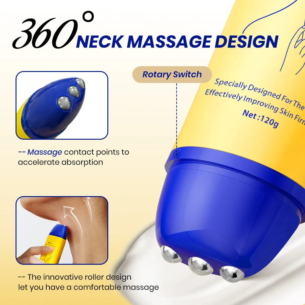 KOEC Polypeptide Moisturising Neck Cream 120g with steel ball applicator, light grain texture