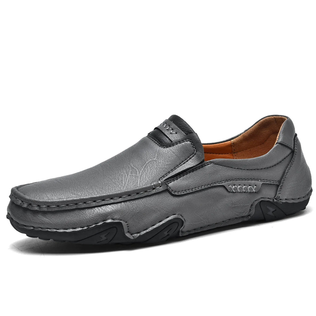 Men's casual slip-on shoes with flat rubber sole and microfiber upper in four colour options