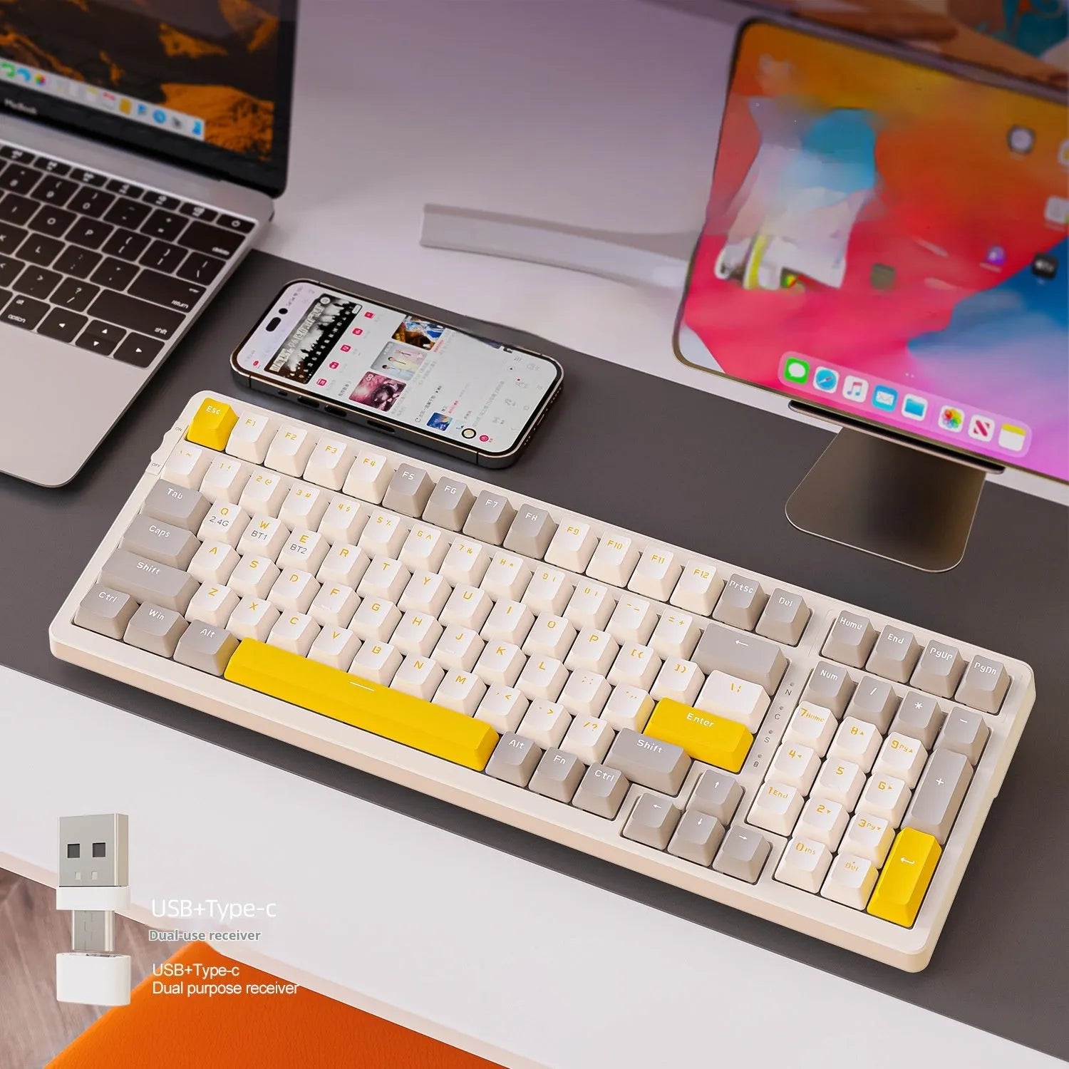 K96 Bluetooth dual-mode mechanical keyboard with red switches in blueberry, cheese, lemon, and shimmer colour options