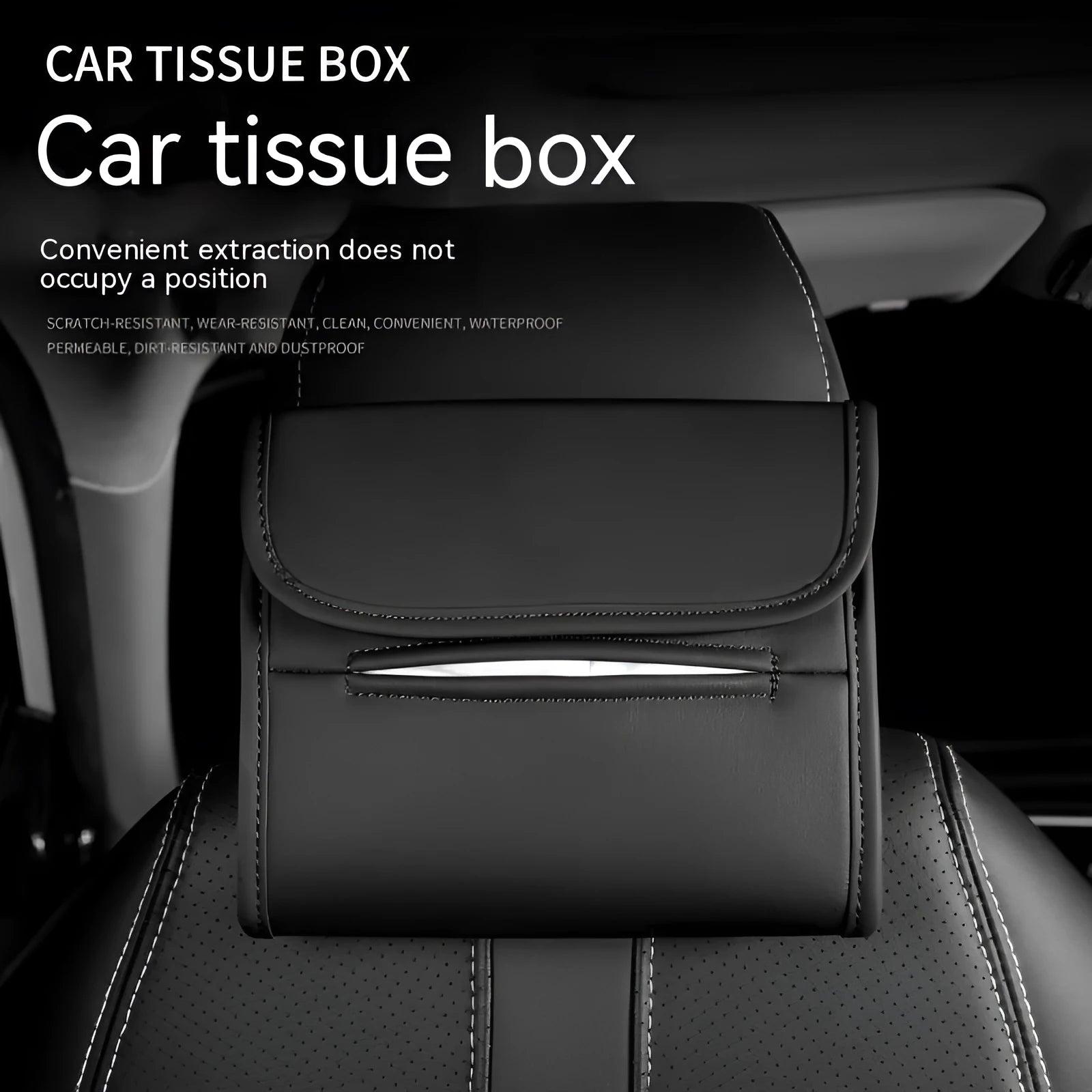 Leather car tissue holder box in beige colour with elastic band strap