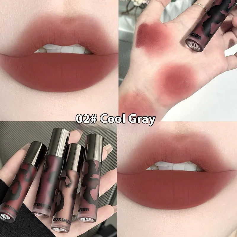 Lava Secret Matte Lip Mud Lipstick in five colour shades showing no-stain matte formula.
