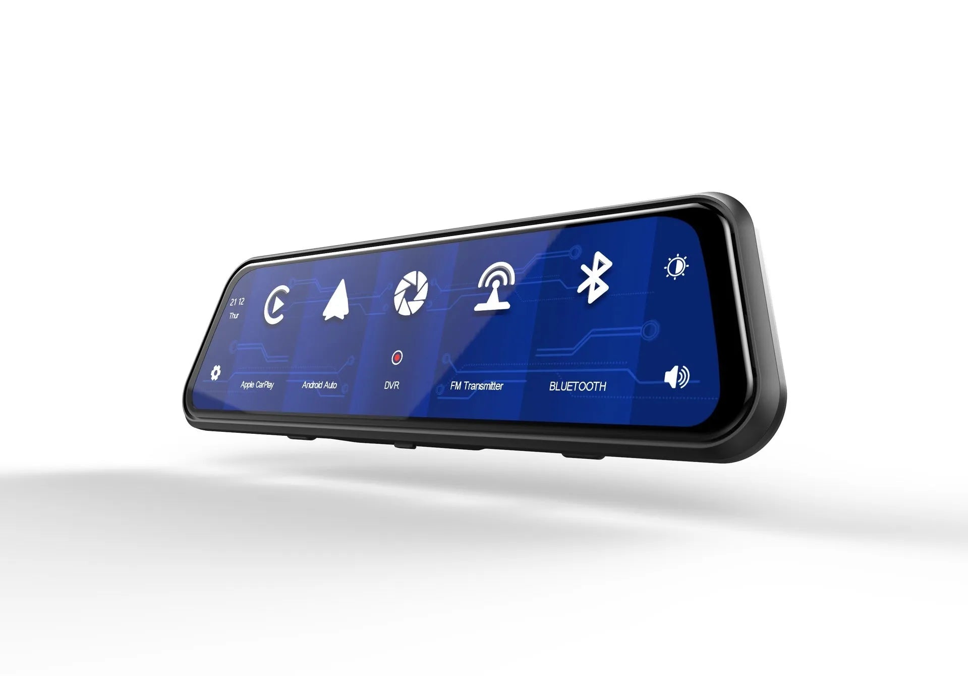 Dual-lens car dash cam with 9.66 inch touch screen mounted behind rearview mirror