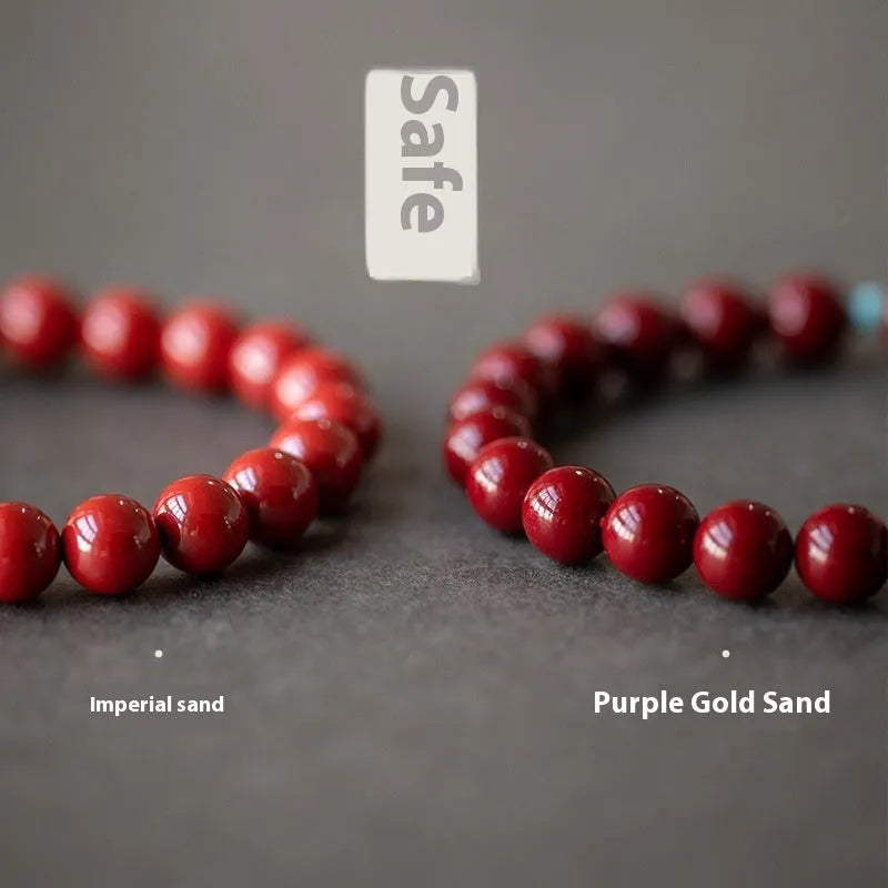 Purple Gold Sand cinnabar stone bracelet with geometric beads in 6mm, 8mm, or 10mm sizes.