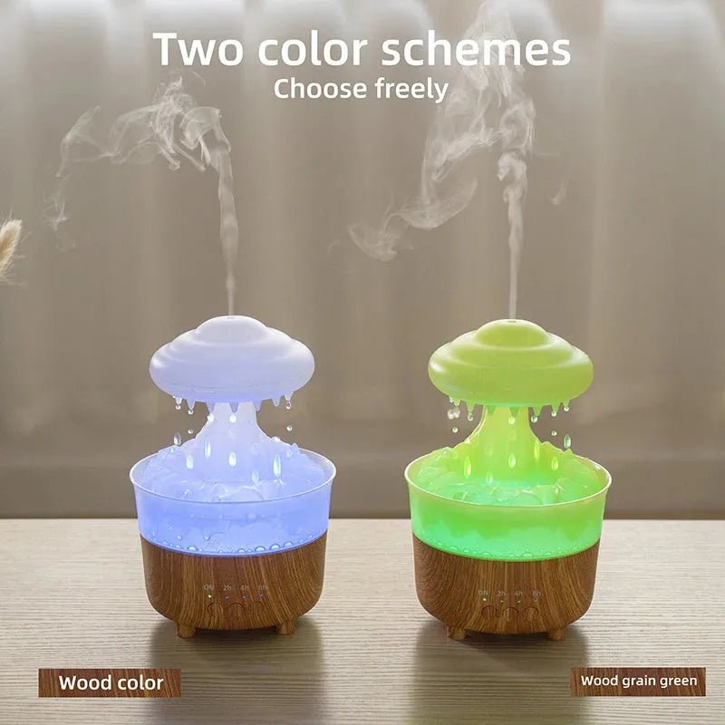 Wood grain cloud humidifier with LED lights emitting mist and water drops