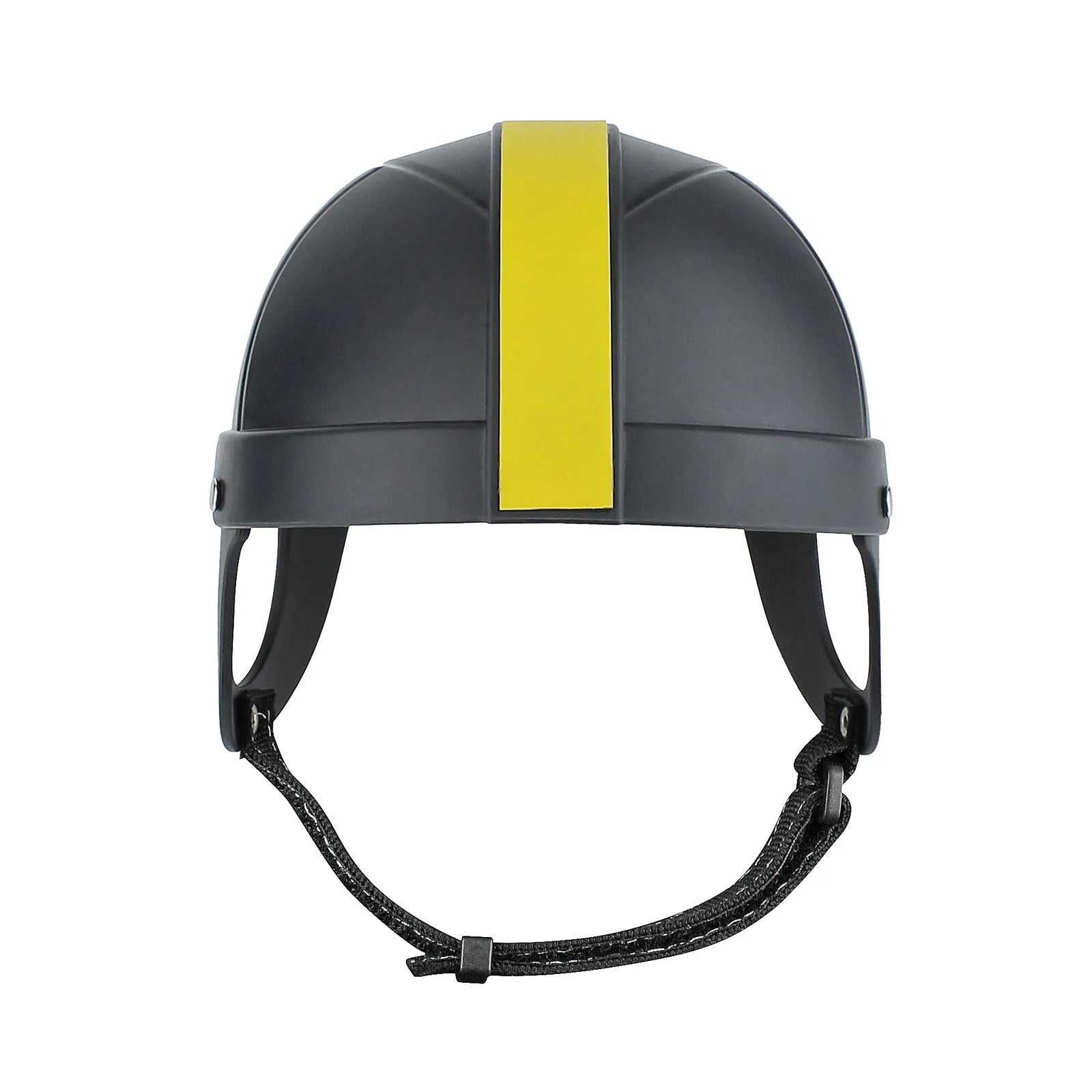 Pet motorcycle safety helmet in white orange and black & yellow colours, showing ABS shell and cotton lining.