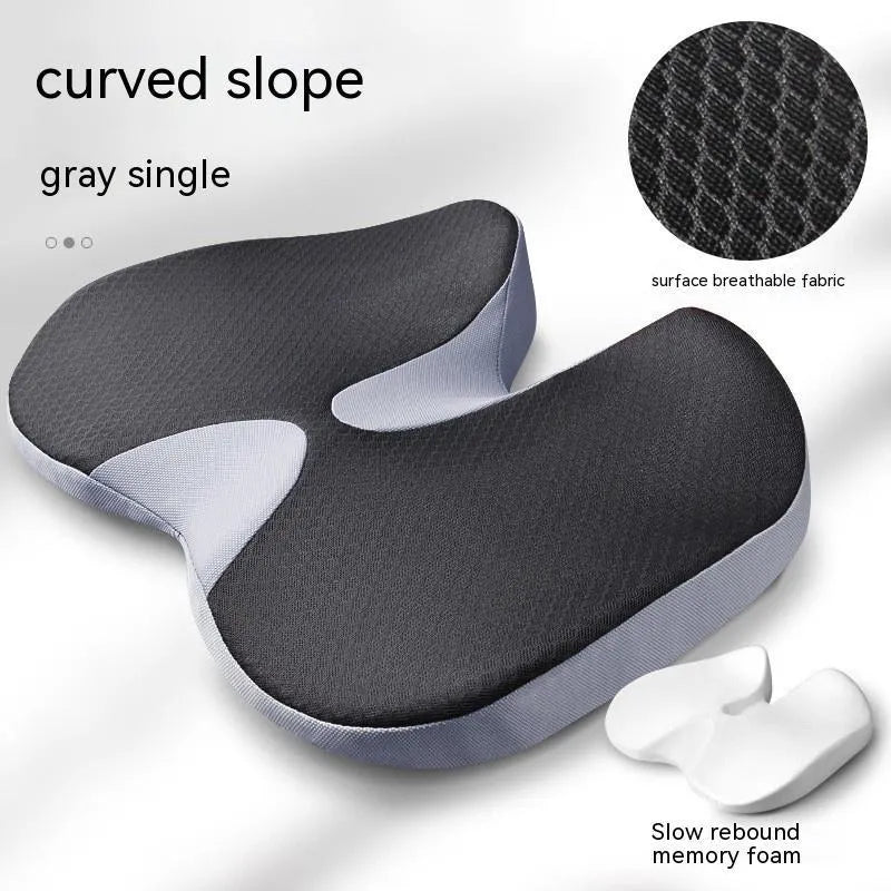 Curved bevel memory foam seat cushion for tailbone support in beige colour.