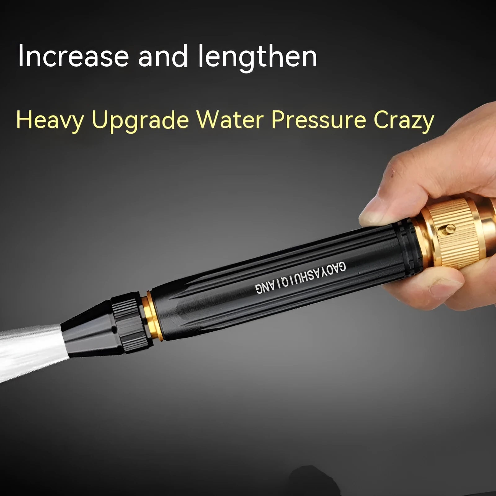 Black diamond car washing gun with alloy or plastic body showing pagoda and nipple spray nozzle options