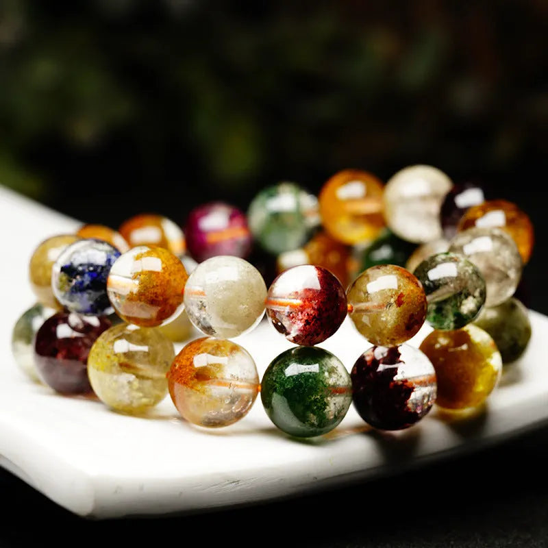 Crystal bead bracelet with 10mm colourful ghost cornucopia design and ethnic retro styling