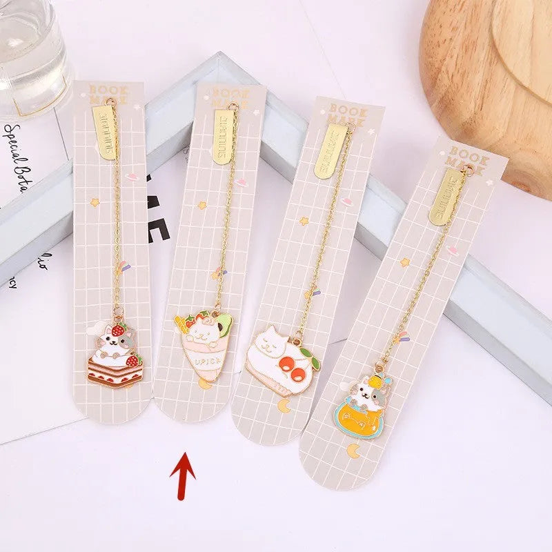 Jane Lime Foodie Cat metal bookmark with cartoon pendant in choice of four designs.