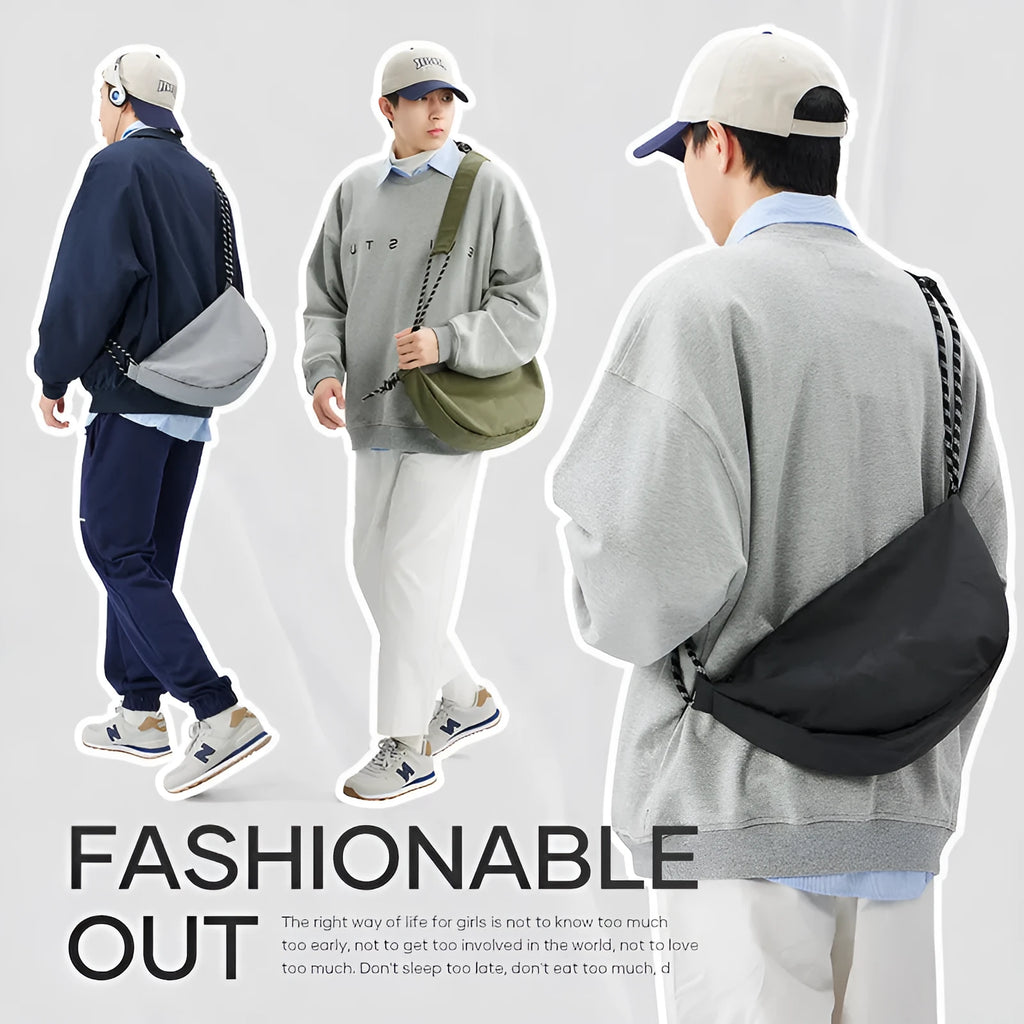 Men's lightweight nylon messenger bag in a choice of colours showing large capacity design.