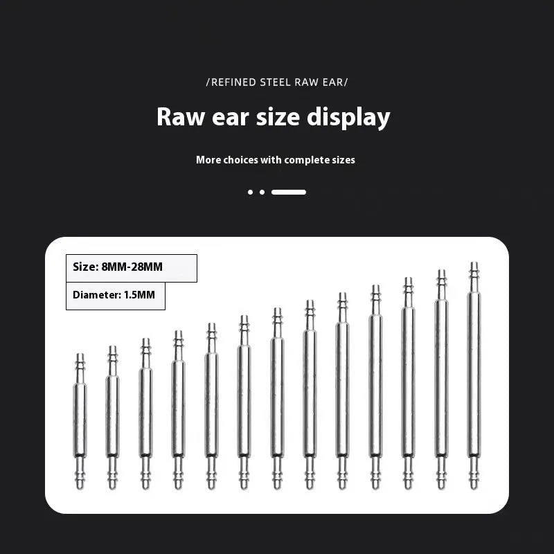 Watch bolt auricular needle spring shaft repair parts in sizes 21mm, 22mm, 23mm, 24mm, 25mm, and 26mm.