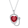 Copper women's necklace with wings cross stethoscope pendant in red diamond electroplated finish.