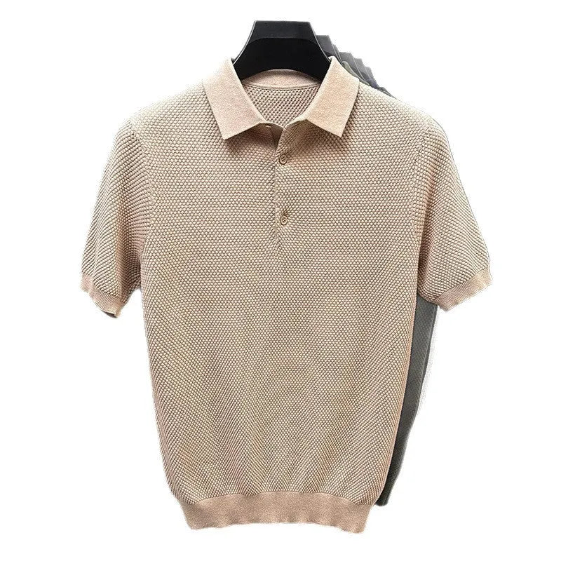 Loose fit pure cotton short sleeve pullover sweater shown in various colours including grey and navy.