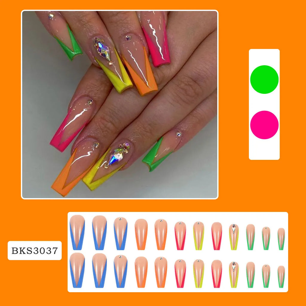 Diamond colour French nail tip kit with detachable tips, BKS3037 gel polish, jelly glue, and filing strip.