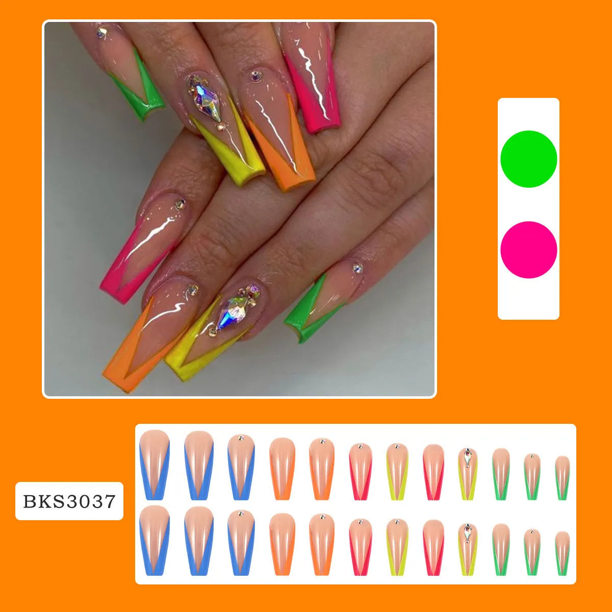 Diamond colour French nail tip kit with detachable tips, BKS3037 gel polish, jelly glue, and filing strip.