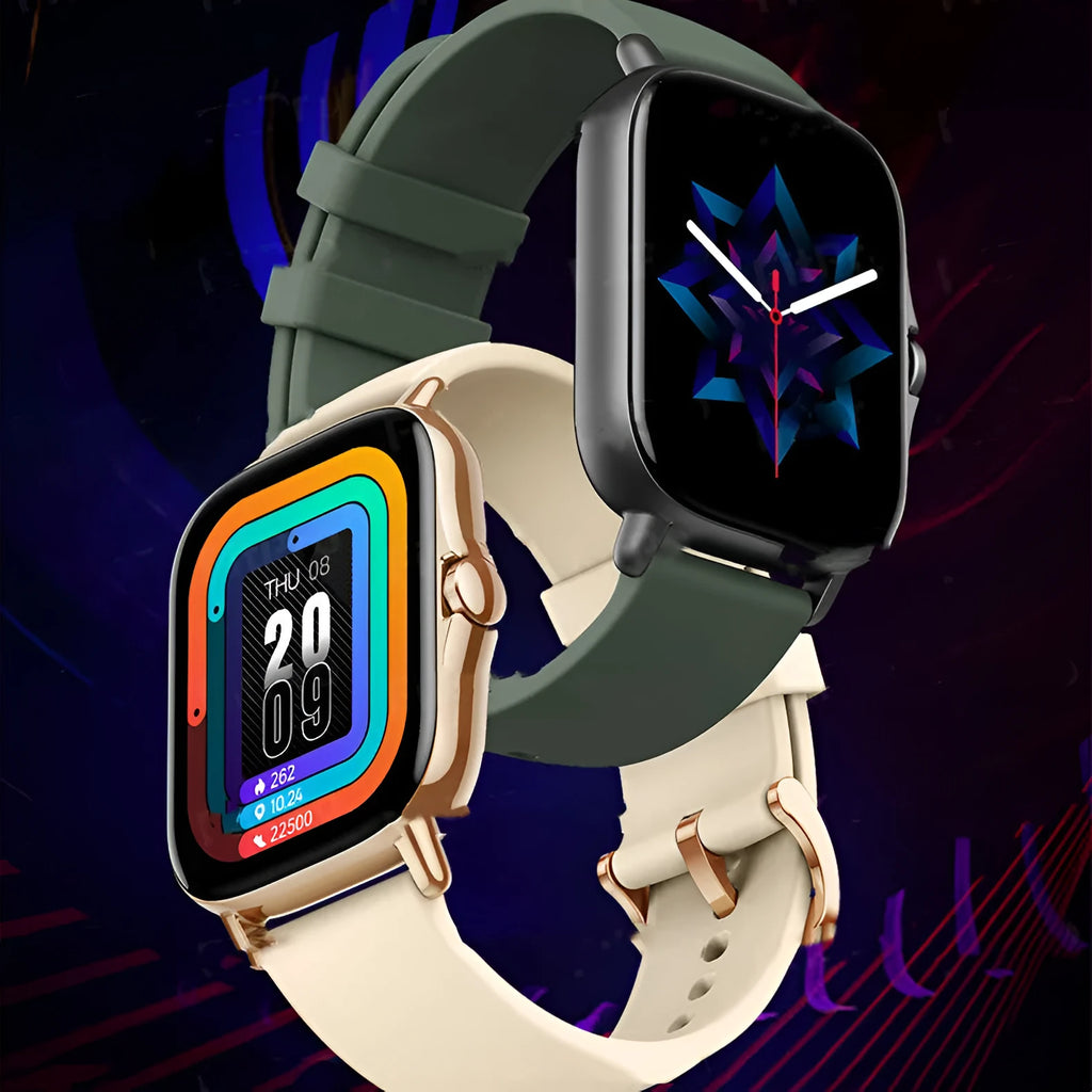 GT20 smartwatch with alloy case and silicone strap displaying health metrics on its screen