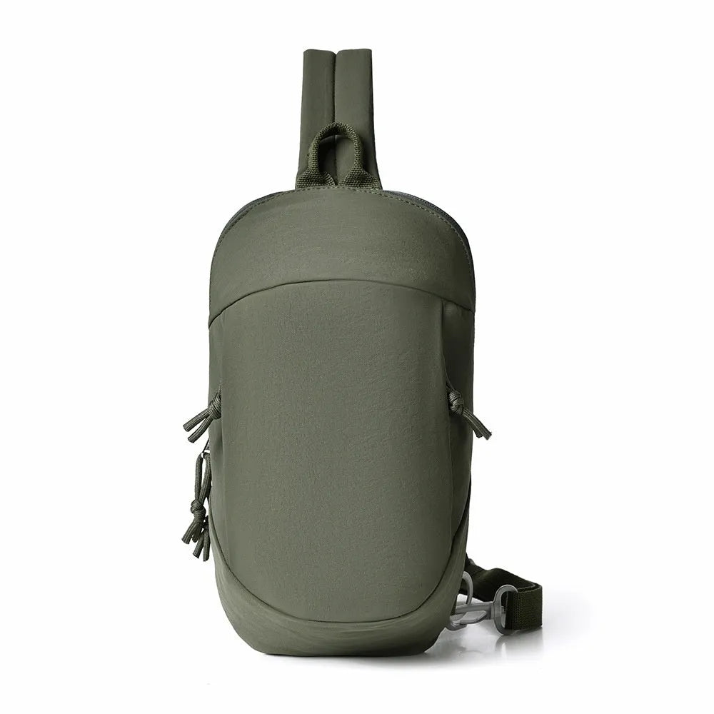 Outdoor nylon crossbody chest bag with phone pocket in one of six colours: black, white, green, pink, or grey.