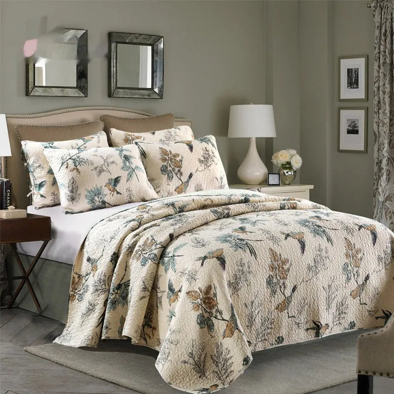 Pure cotton quilted bed cover set with printed pattern on a 1.5-1.8m bed.
